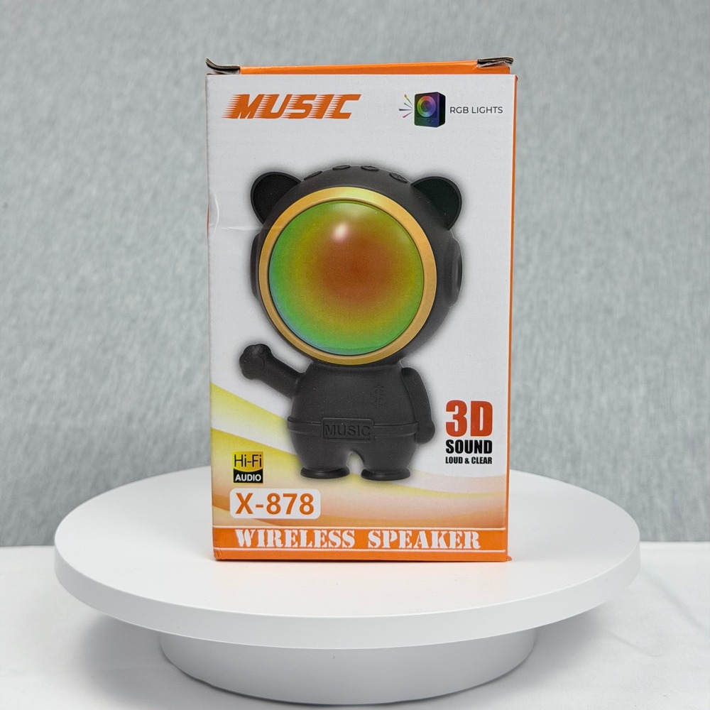 X-878 Wireless Speaker Bear Astronaut RGB Lights 3D Sound Hi-Fi Audio Black
